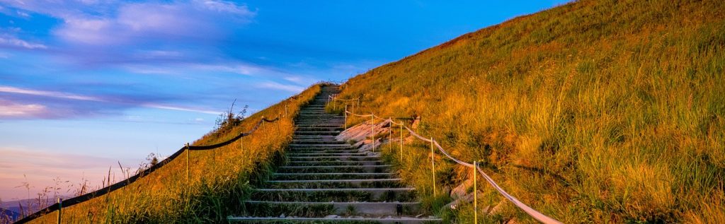 mountain, stairs, mountain top